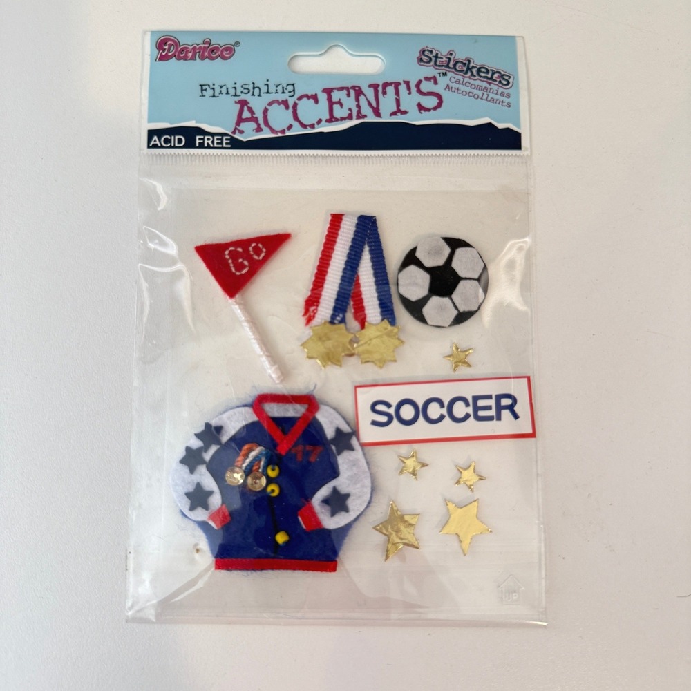 Darice Finishing Accents Soccer 3D Stickers 1202-41 Varsity Jacket Stars New